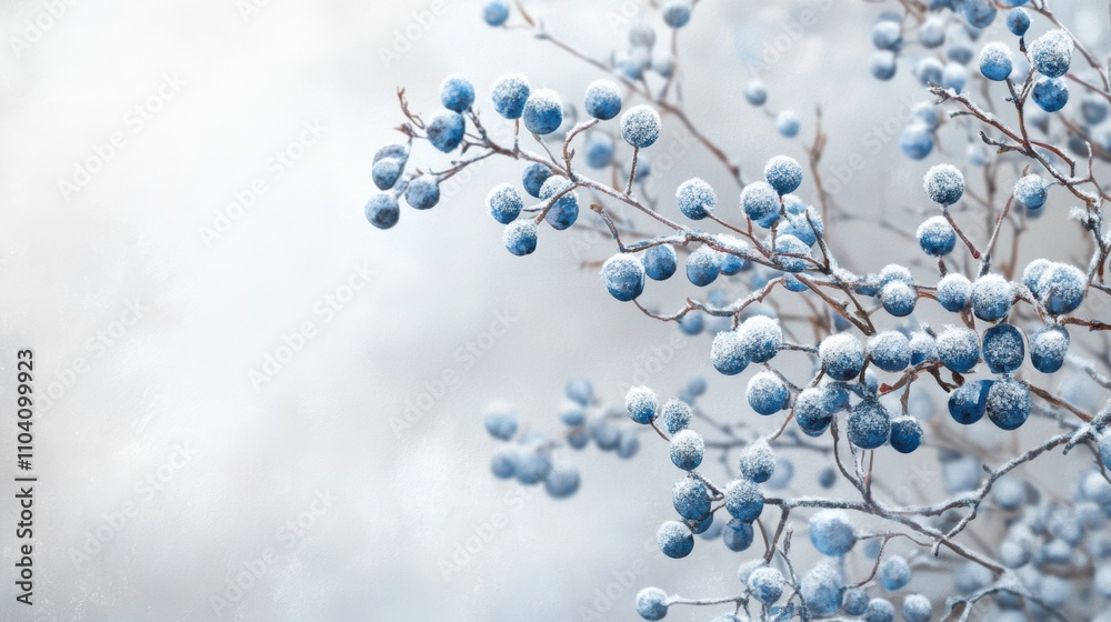 Winter blueberry branches in watercolor on soft gray background Winter blueberry branches in watercolor on soft gray background