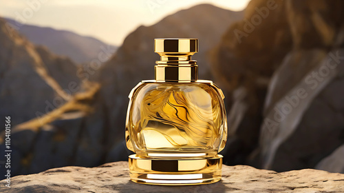 Sophisticated Gold Perfume Mockup in Sunset Glow