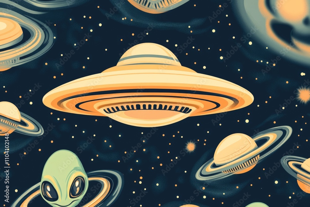A group of extraterrestrial beings soar through the atmosphere, their heads floating independently A group of extraterrestrial beings soar through the atmosphere, their heads floating independently