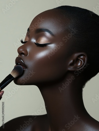 Woman applying makeup for a flawless, radiant look.