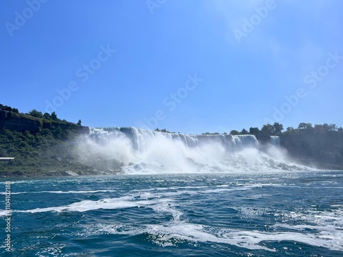 Horseshoe Falls at Niagara Falls on a Sunny Day with Mist Rising