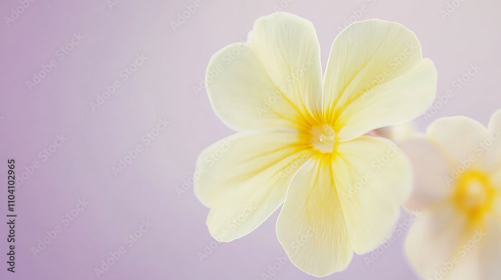 Fototapeta premium A delicate yellow primrose against a soft lavender background, close-up shot, Minimalist style
