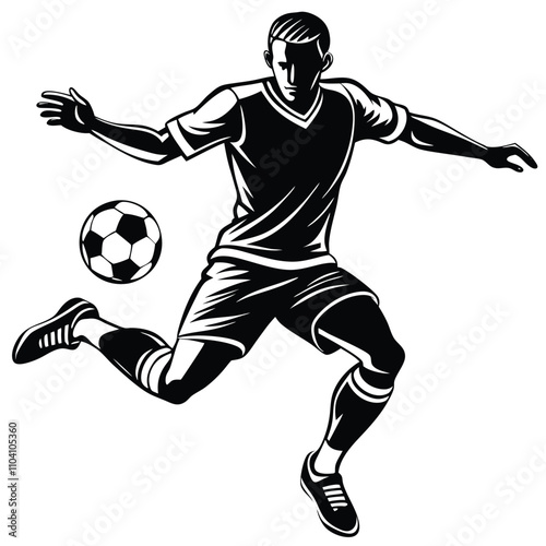 the image is a black and white silhouette of a Soccer Ball