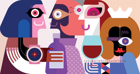 Stickers Stijlen Vrienden op cocktailparty geometrische illustratie  ©  danjazzia