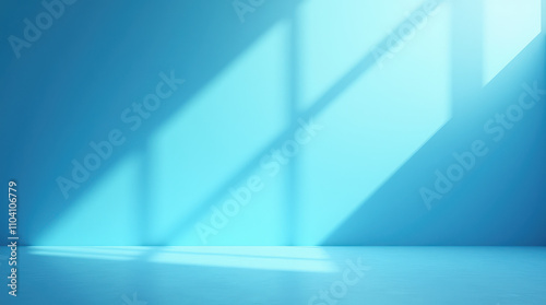 Panoramic Abstract Blue Background with Sunlight Shadows for Product Presentations and Minimalist Design