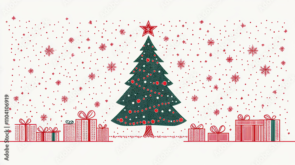 Minimalist christmas tree and gift boxes frame on cream background Minimalist christmas tree and gift boxes frame on cream background