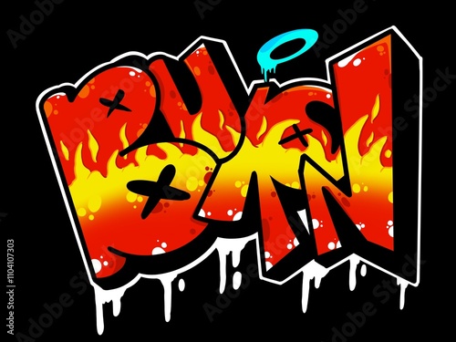 graffiti font illustration, digital graffiti, with cool burn writing photo