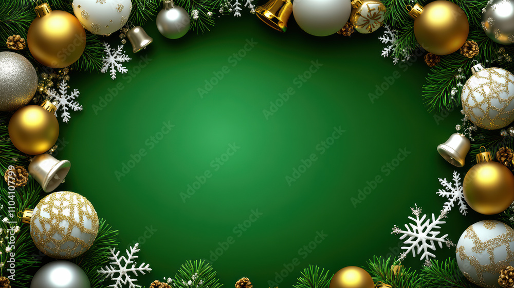 Holiday ornament frame with baubles and snowflakes vector illustration Holiday ornament frame with baubles and snowflakes vector illustration
