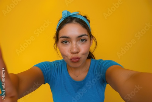 A woman using her cell phone to take a selfie