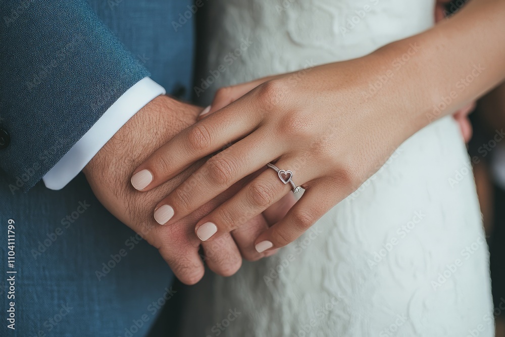 A close-up view of a couple's hands, highlighting the woman's hand with a heart-shaped ring symbolizing love and commitment, captured in an intimate moment. A close-up view of a couple's hands, highlighting the woman's hand with a heart-shaped ring symbolizing love and commitment, captured in an intimate moment.