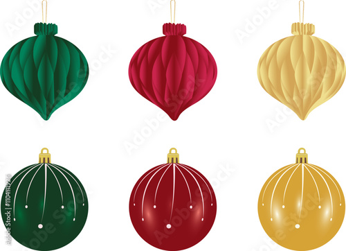 Set of Christmas decorations: Honeycomb and glass ball vector illustration. Christmas Ornament.