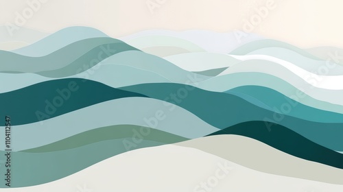 A serene abstract design with soft, flowing gradients in deep teal, aqua, and pale white shades, reminiscent of calm sea waves. The gentle curves evoke tranquility and the smooth transition of water 