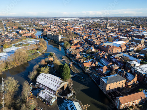 Winter aerial view of the town in United Kingdom, Newark