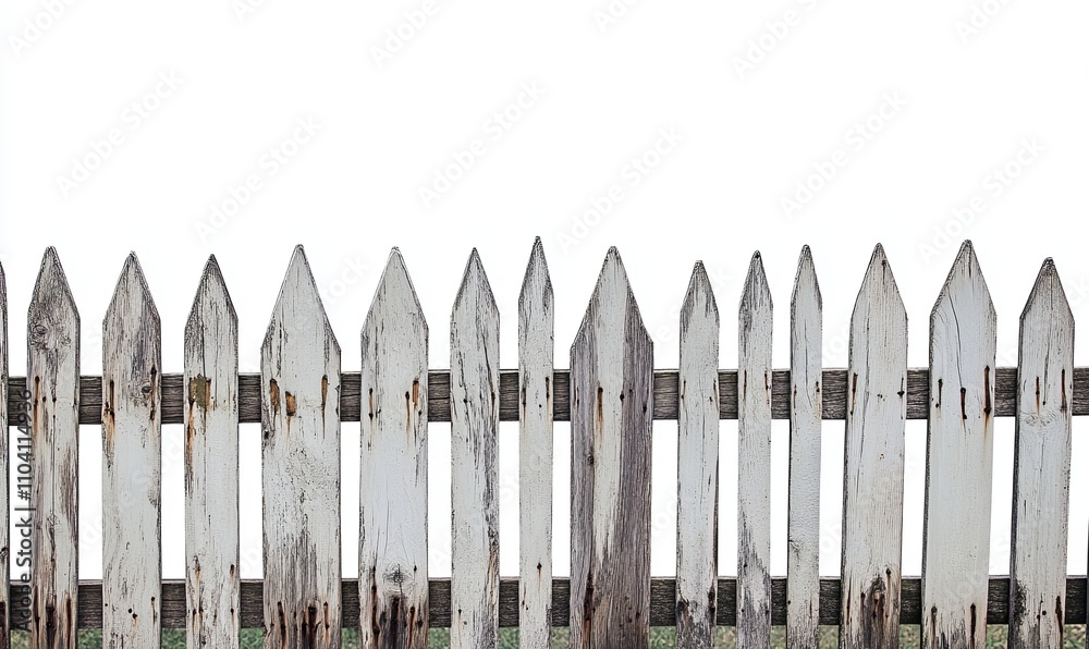 Aged white wooden picket fence. Aged white wooden picket fence.