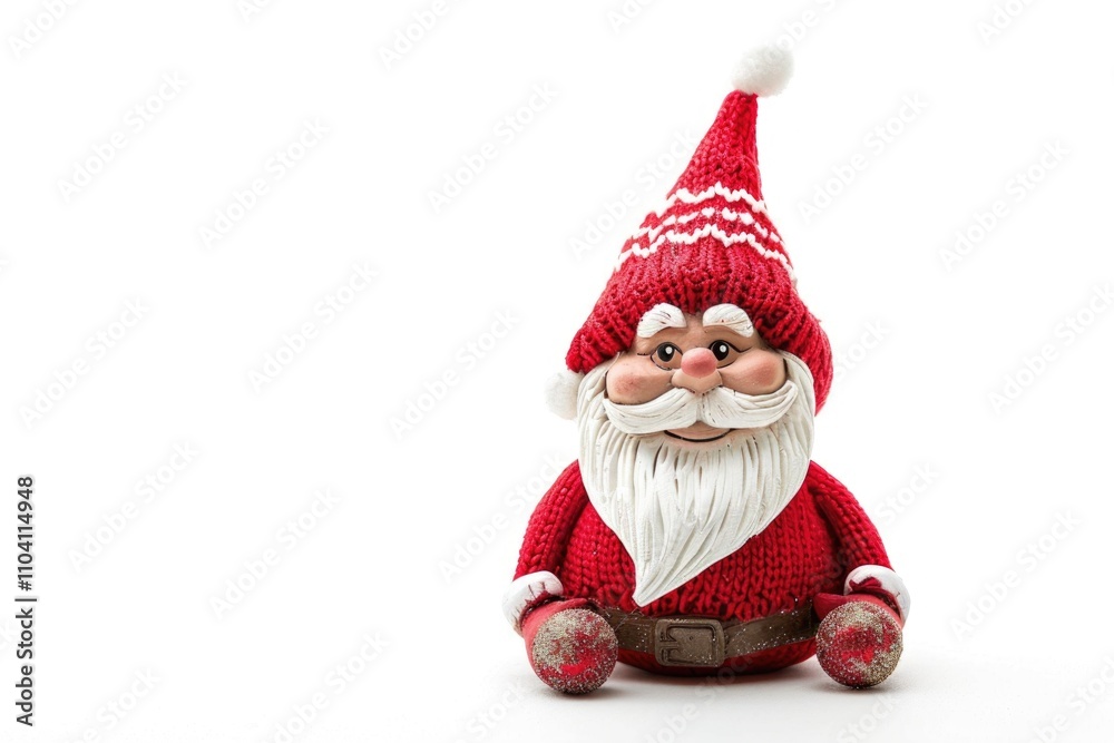 A small gnome figurine sitting alone on a white surface, ideal for use in illustrations or as a design element A small gnome figurine sitting alone on a white surface, ideal for use in illustrations or as a design element