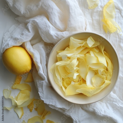 Lemon Peel Dye for Light Fabrics: Boil lemon peels to extract a soft, yellow dye, perfect for light fabrics like cotton or silk, adding a gentle, sunny hue. photo