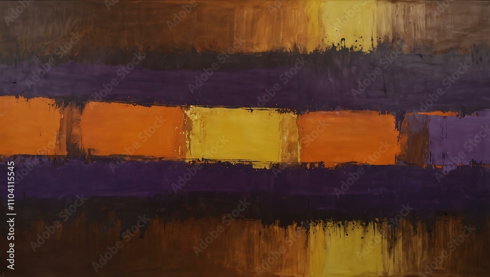 Naklejka premium Abstract orange, violet, and yellow hues on a brown base.