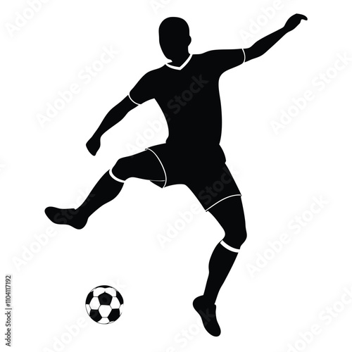 the image is a black and white silhouette of a Soccer Ball