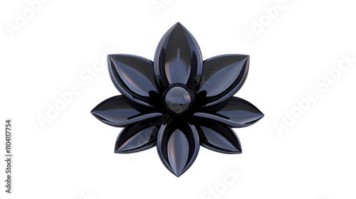 Black Flower Fluid Holographic Iridescent 3D Render Isolated on Transparent Background Cutout