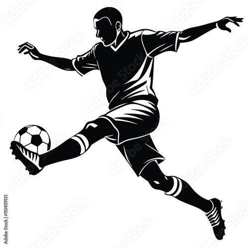 the image is a black and white silhouette of a Soccer Ball