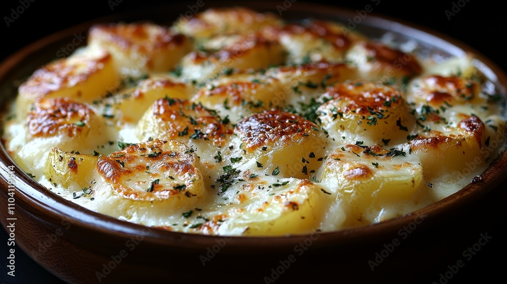 a casserole dish filled with potatoes and cheese on top of a table The potatoes are cooked to a golden brown and the cheese is melted and bubbling The dish is sur a casserole dish filled with potatoes and cheese on top of a table The potatoes are cooked to a golden brown and the cheese is melted and bubbling The dish is sur