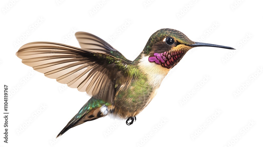 Fototapeta premium A hummingbird flying on white background.