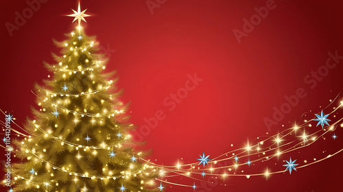Bold Red Background with Christmas Lights and Stars