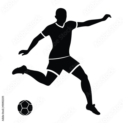 the image is a black and white silhouette of a Soccer Ball