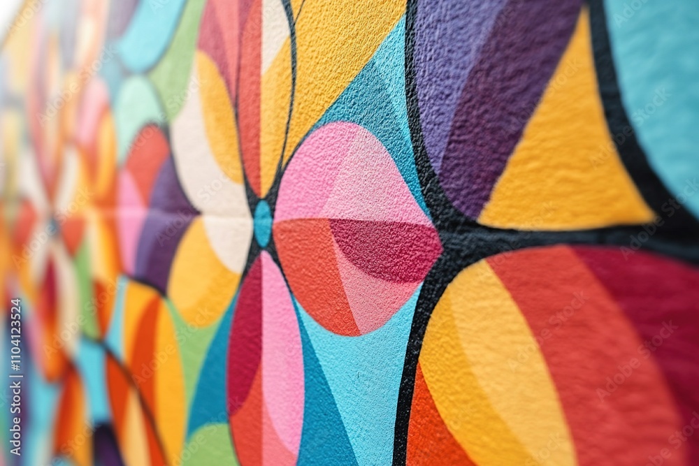 Fototapeta premium Colorful geometric mural with vibrant abstract shapes