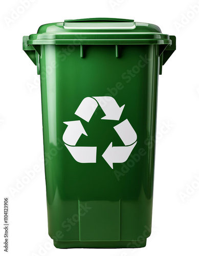 Obraz na płótnie green garbage bin with recycling symbol, isolated on transparent background. w salonie
