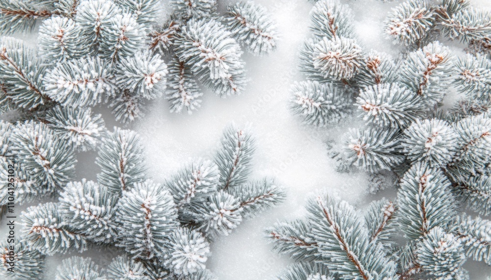 Snow-Covered Pine Branches in a Wintery Scene