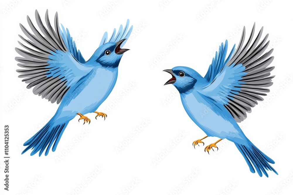 Obraz premium A flat design of a blue bird in flight, drawn with clean lines and soft pastel colors