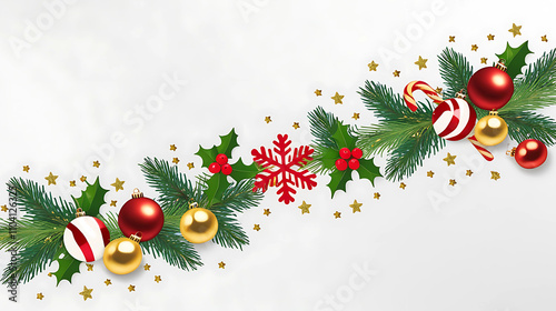 Holiday Border with Pine, Holly, and Candy Canes