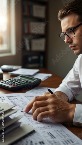 Accountant calculating financial performance in the office.
