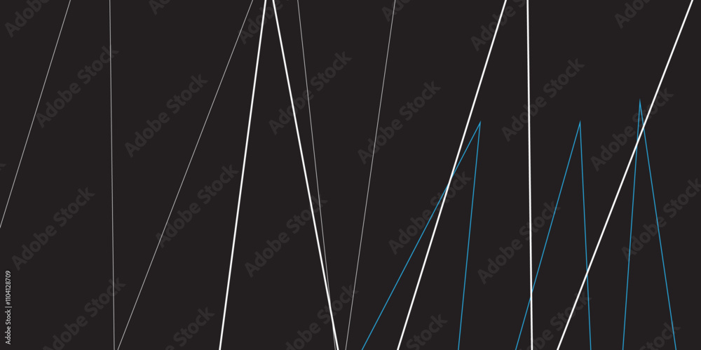 Abstract black and white geometric random chaotic lines with many squares and triangles shape. Metal grid isolated on the white background. Banner with geometric shapes, lines, stripes and triangles.