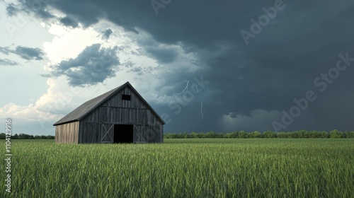 Intense Storm Approaching: Photorealistic Barn Scene with Dramatic Lighting in Ultra-Detailed Rendering