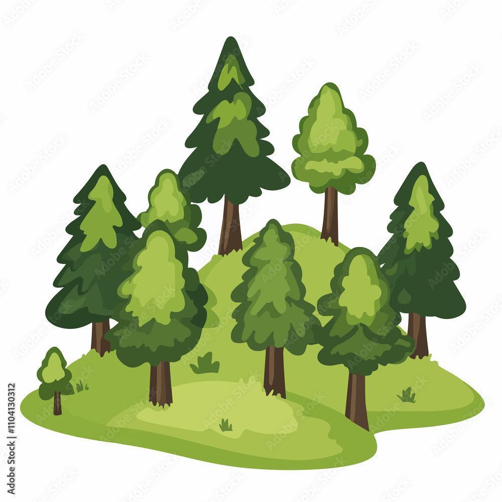 Obraz premium Serene Forest Trees Hill Vector Illustration