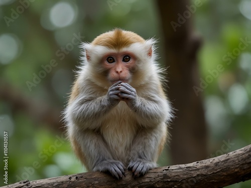 Adorable monkey in a playful pose.