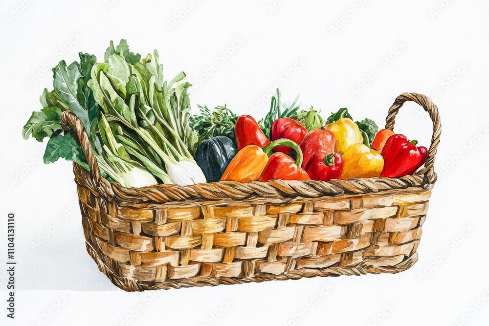Handwoven Basket with Fresh Vegetables Handwoven Basket with Fresh Vegetables