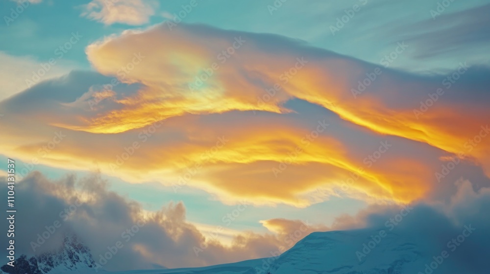 Fototapeta premium A snowy mountain landscape with a cloudy sky