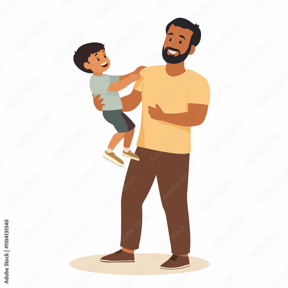 Interracial Fathers Lifting Sons Characters Vector Interracial Fathers Lifting Sons Characters Vector