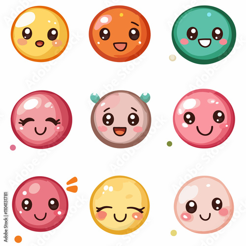 Cute Kawaii Faces Design Vector Illustration Isolated