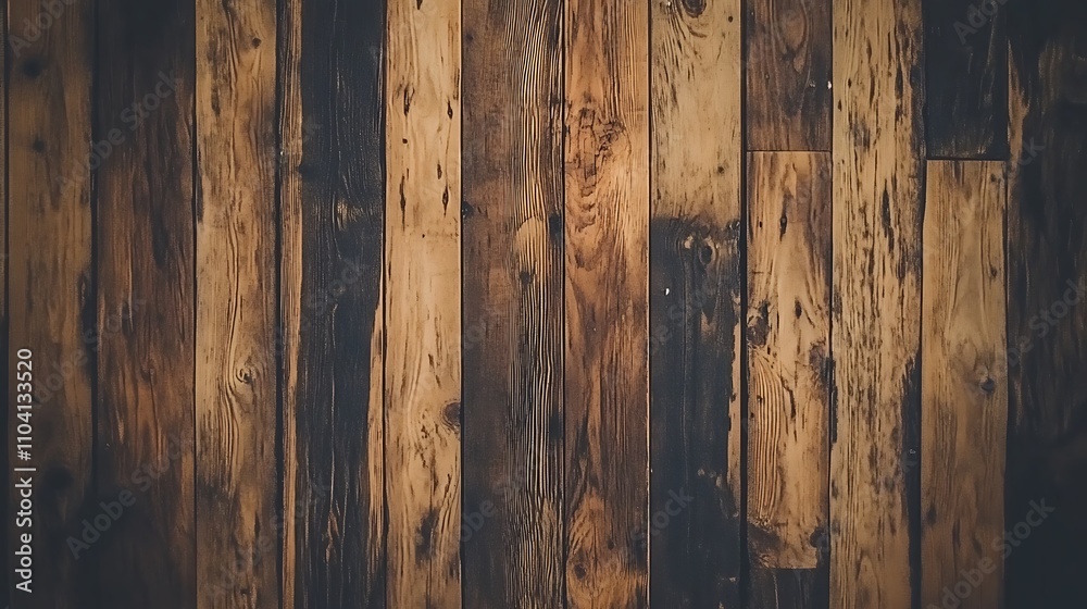 Naklejka premium A wooden plank wall with natural knots and grain patterns, creating a rustic look