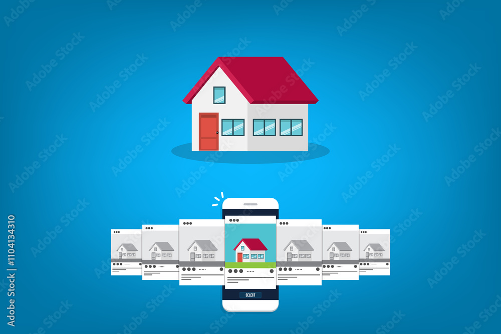 custom made wallpaper toronto digitalHouse for rent. Smartphone app with house icons, house for rent or sale ,house selection.