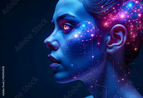 Human face changing into a swirling galaxy