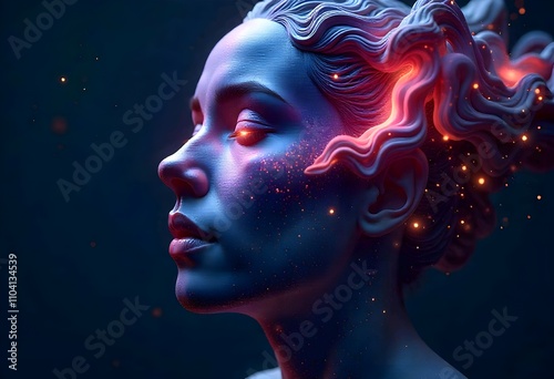 Human face changing into a swirling galaxy