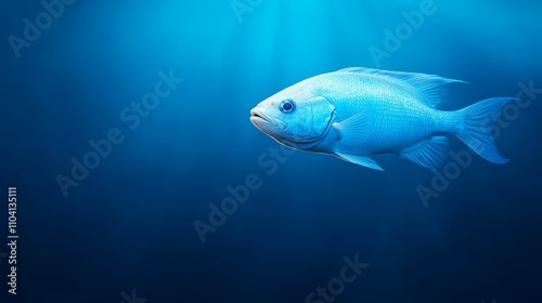  a blue fish swimming in the ocean, its vibrant blue color standing out against the deep blue of the water