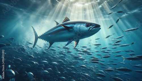 Tuna chasing school of fish, AI Generated