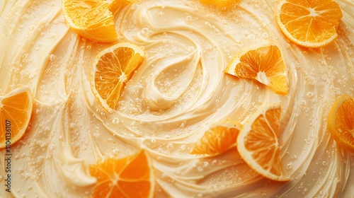 Creamy swirl topped with orange slices, creating a refreshing dessert presentation.