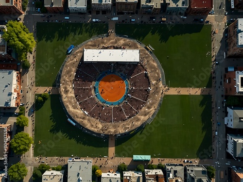 Aerial of Brooklyn’s McCarren Park during a 2020 protest. photo